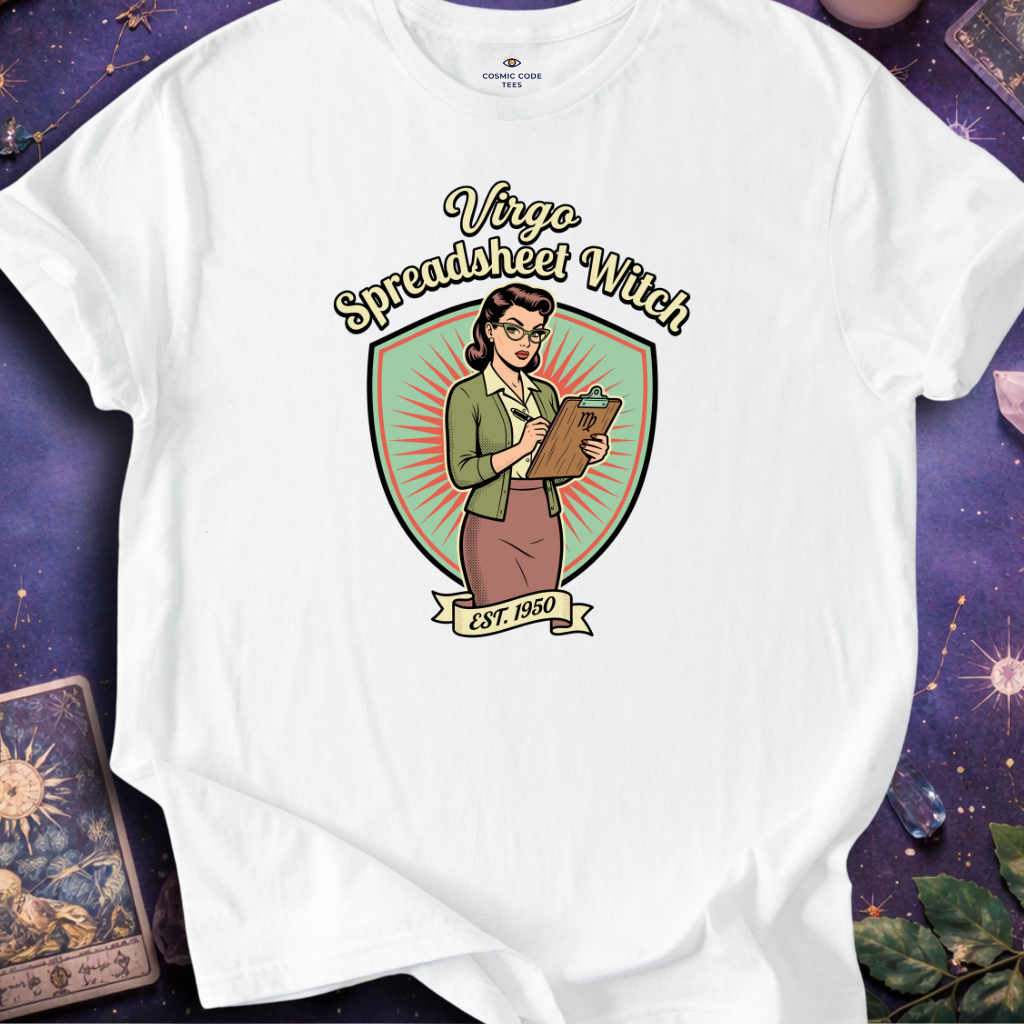 Virgo Spreadsheet Witch Pin-Up T-Shirt